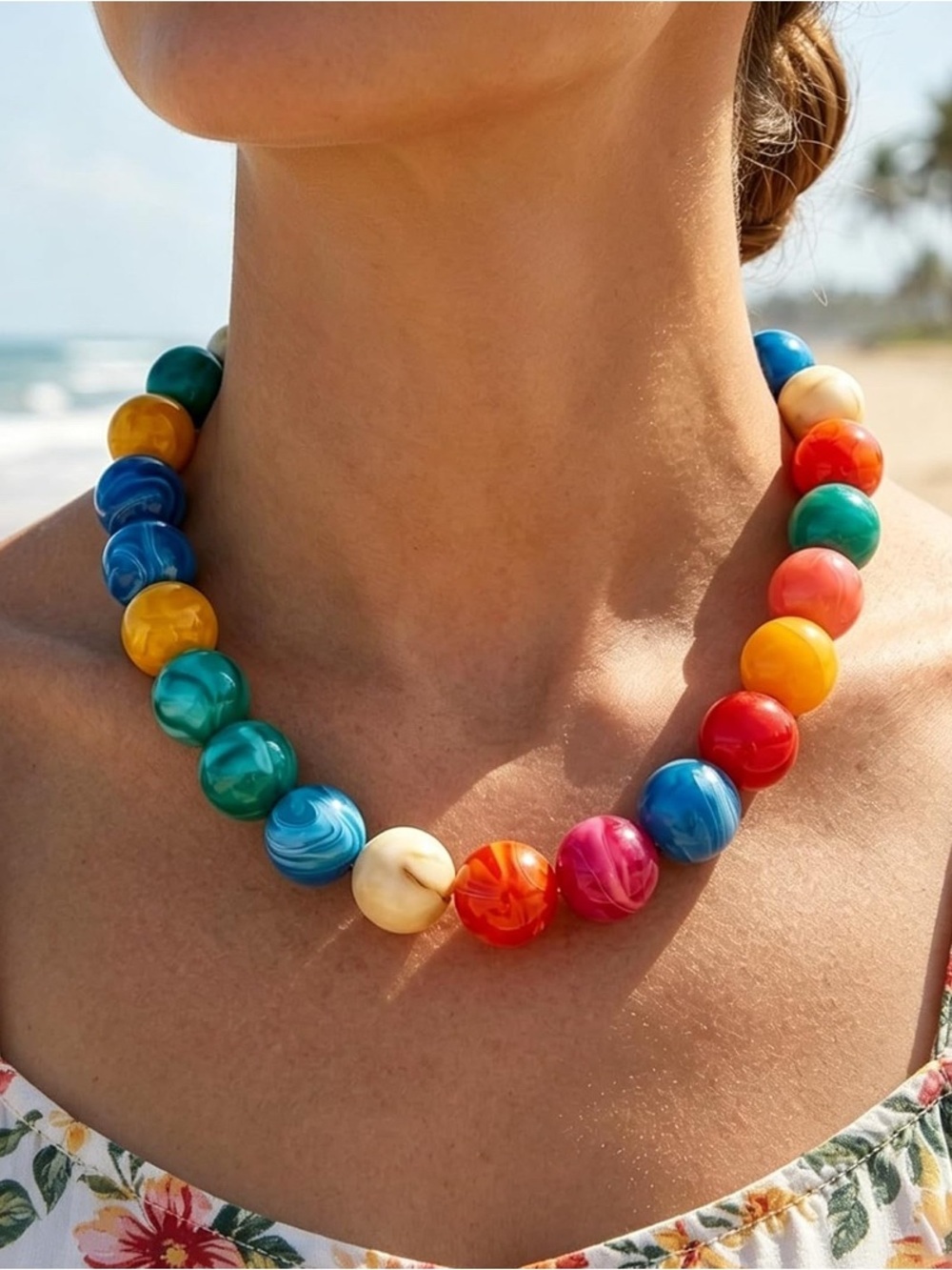 Colorful Marbled Bead Necklace